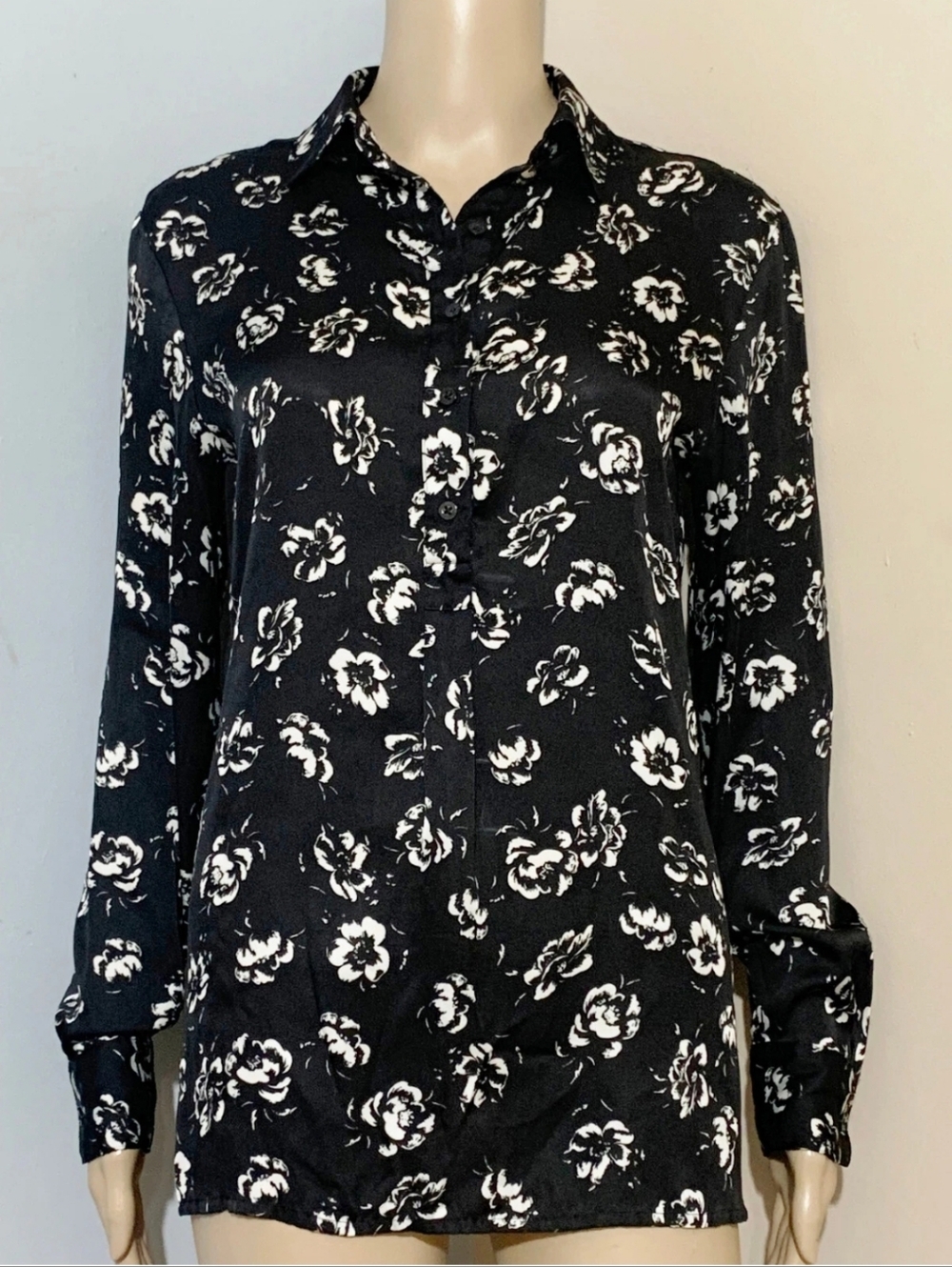 Lauren Ralph Lauren Black White Floral Long Sleeve Coquette Bohemian